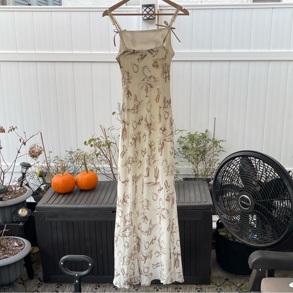 Cream Maxi Dress with Brown Western Print - Picture 9 of 16